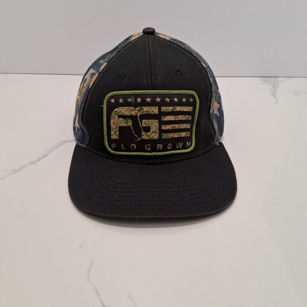 Flo Grown Blue Camouflage Mesh Snap Back Adjustable Cap Baseball Athletic Black